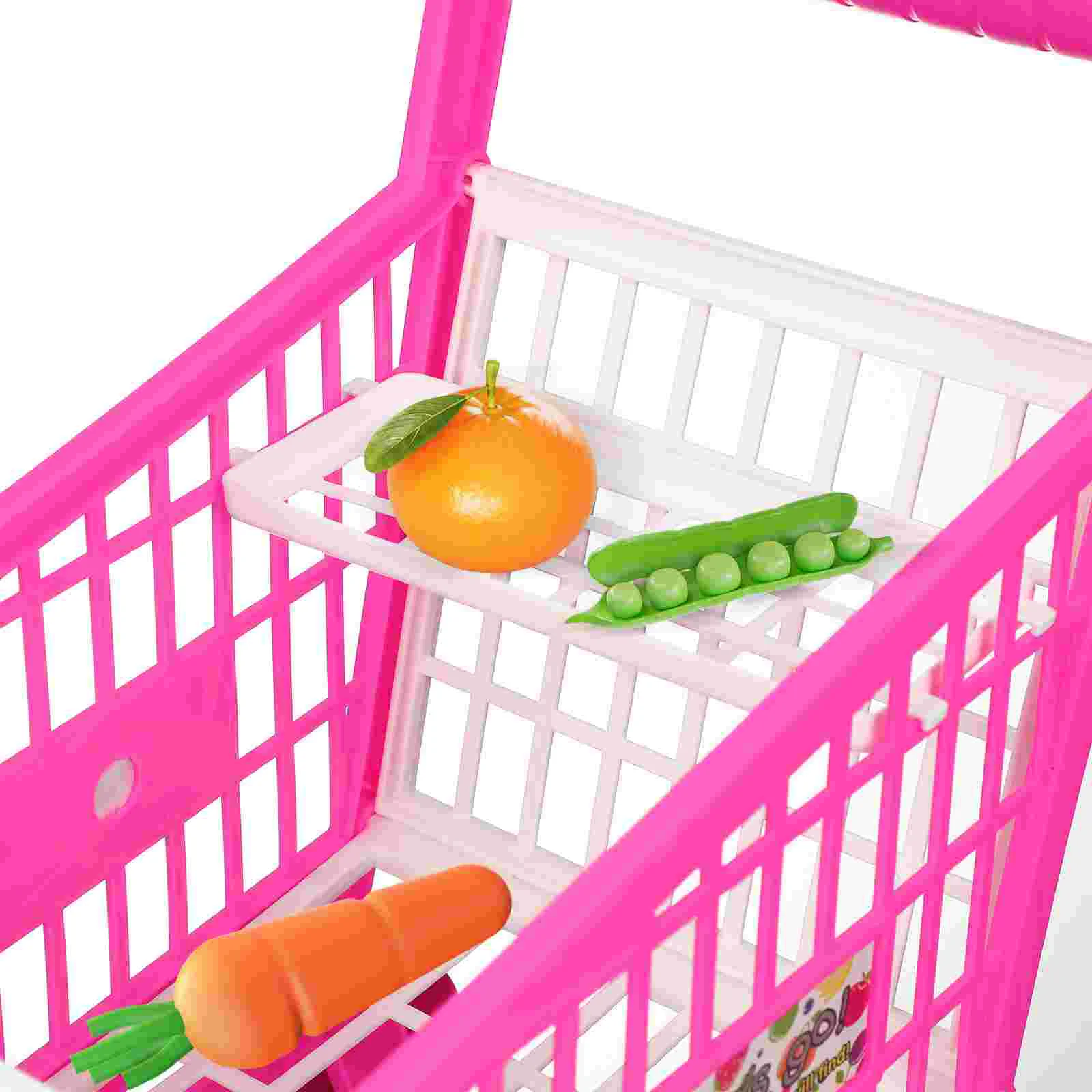 Kids Grocery Cart Simulation Shopping Baby Stroller Boy Toys for Toddler Pink Abs