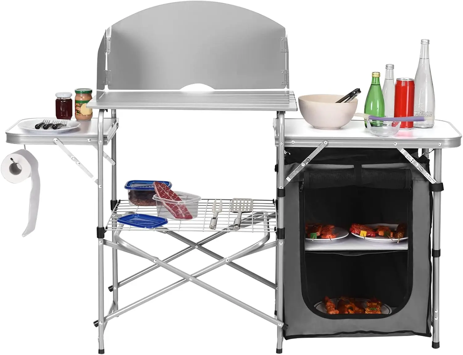 

Camping Kitchen Table,Outdoor Cooking Table with Storage