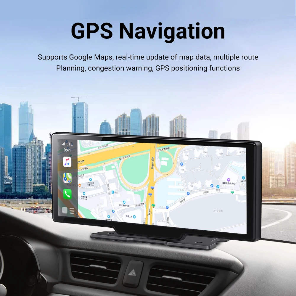 Portable 10.26 Inch Wireless IPS Touch Screen Car GPS Navigation Carplay Android Auto For DVD Player Dashboard Placement