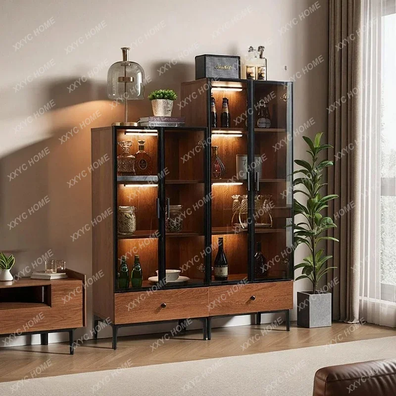 

Modern simple floor fashion Solid wood wine cabinet display living room against the wall household small