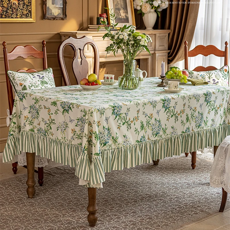 French Pastoral Tablecloth Retro Light Green Floral Rectangular Diningtable Cloth Coffeetable Tablecloth Custom Home Decor