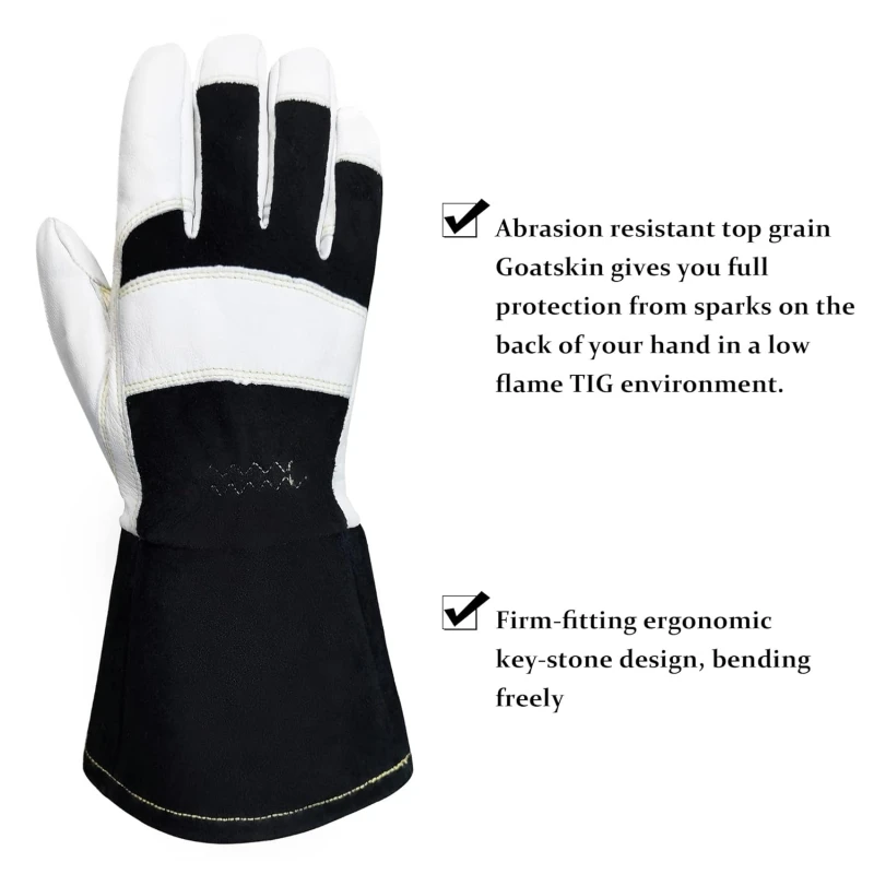 XYEHS 1 Pair Long Cuff Premium Goatskin TIG Welding Safety Work Gloves Heat Resistant Spark-Resistant BacK Cowsplit Long Cuff