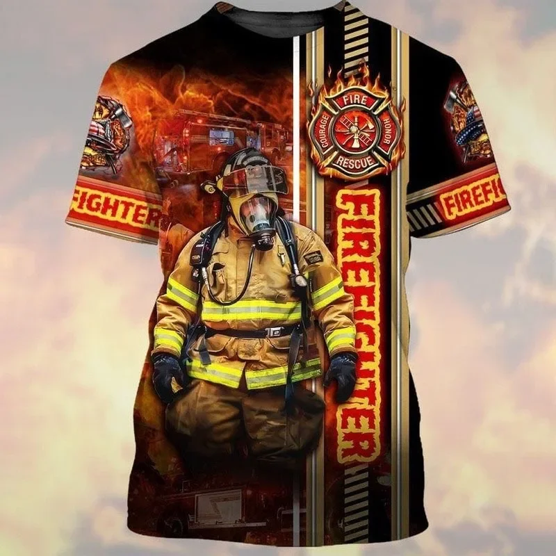 Summer Fashion Loose Work Three-dimensional Printing Men's T Shirt Firefighter T-shirt Men's Casual Short-sleeved