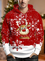 Christmas Theme Graphic Men's Fashion Elk 3D Print Red Hoodie Streetwear Hoodies Hooded Front Pocket Designer Hoodie Sweatshirt