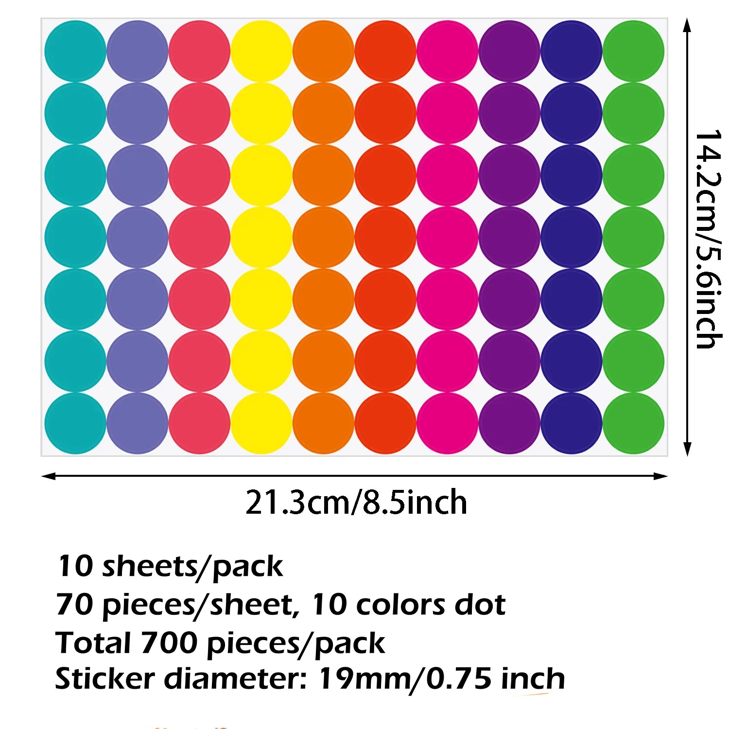 

10 Sheets Pack 19mm Rainbow Color Dot Stickers Writable Self-adhesive Classification Index Sticker Dots Labels Marking Stickers