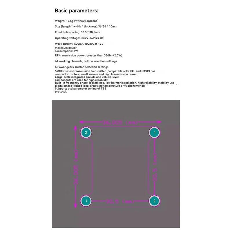 AS95-5.8G 2W VTX With MMCX Antenna 2000Mw 64CH FPV Video Transmitter PAL/NTSC Support OSD For FPV RC Drone For FPV RC Drone