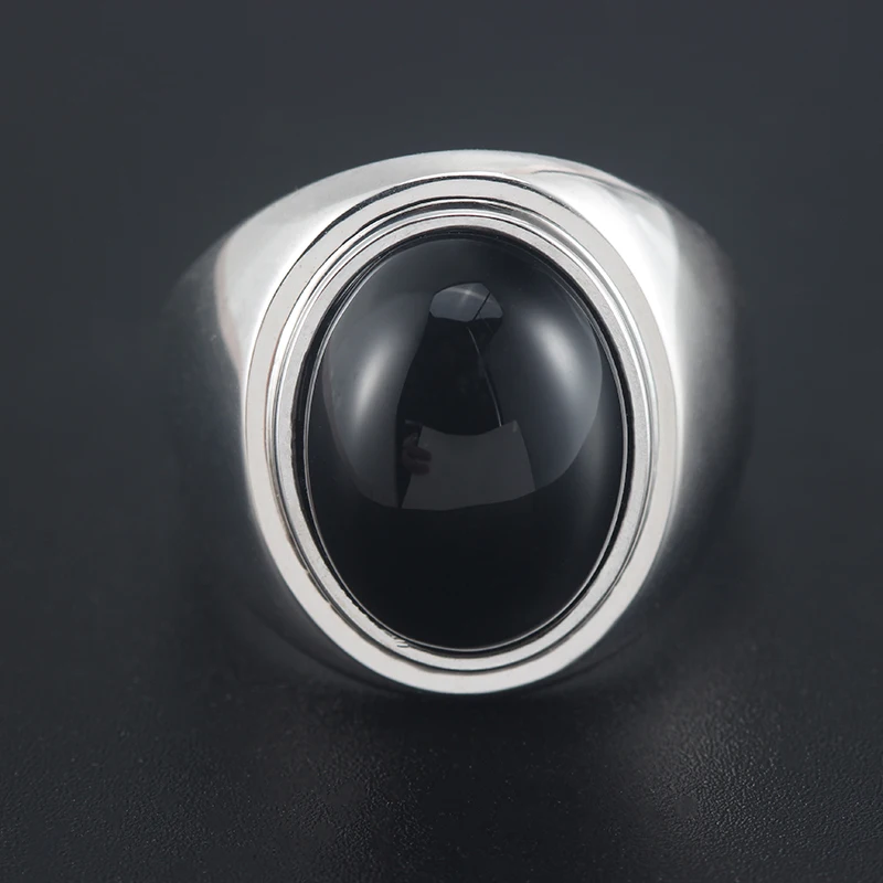 customized Fashionable Atmosphere Black Agate Sterling Silver Ring