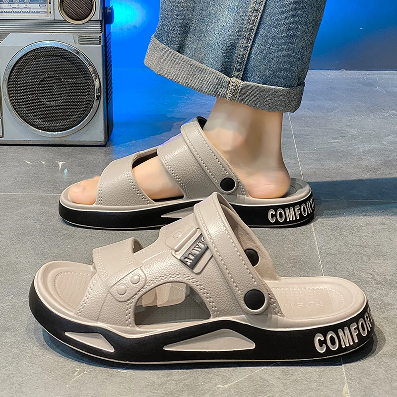 Men\'s Slippers Summer New Sandals EVA Light Adult Thick-soled Beach Shoes Non-slip Open-toe Sandals for Outdoor