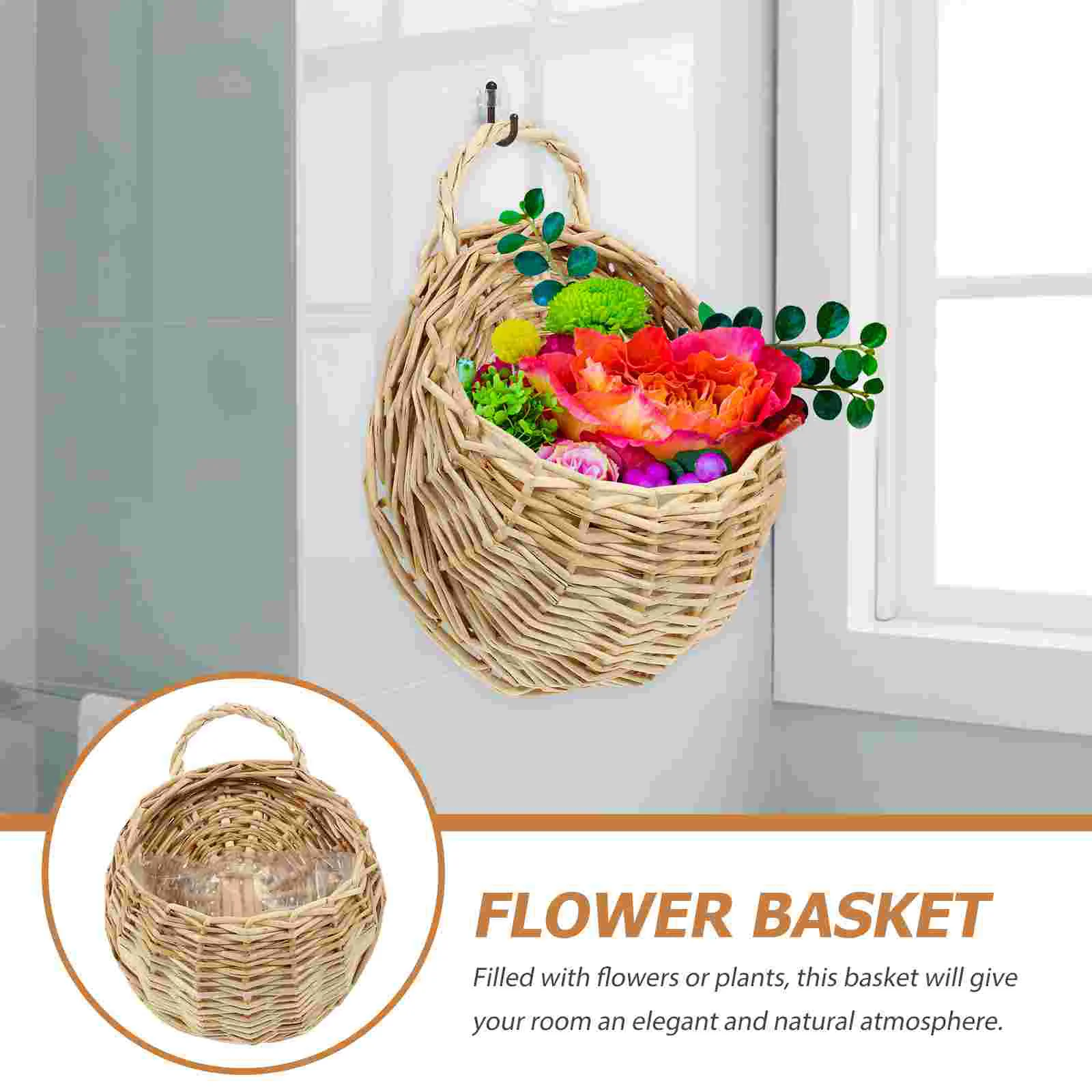 2 Pcs Laundry Basket Wall Hanging Rattan Flower Pot Woven Storage Baskets Organizer Wooden Indoor Plants