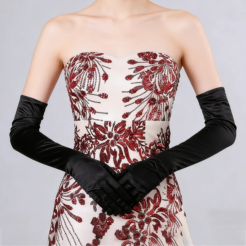 10 pairs 55CM Solid Satin Women Long Gloves Retro Party Prom Cosplay Ladies Bridal Wedding Dress Ceremonial Gloves Wholesale