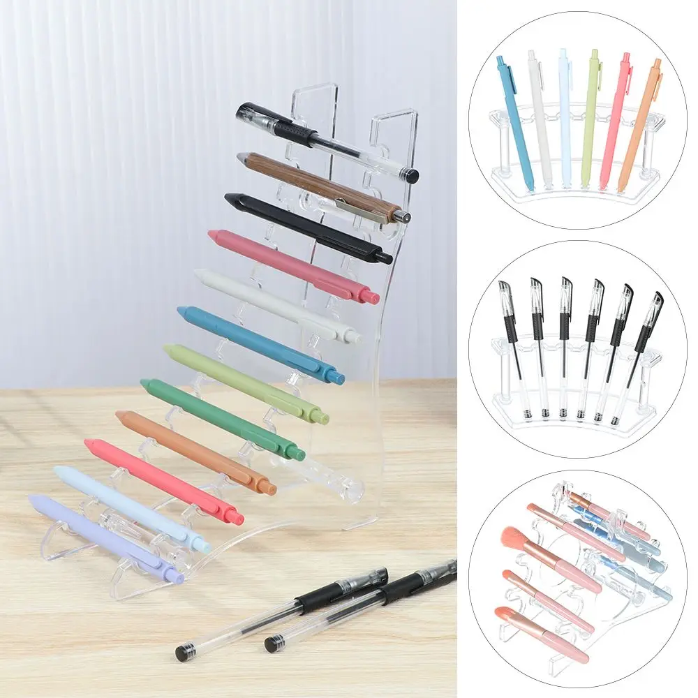 Acrylic Pen Holder Display Stand Transparent Black Display Stand 6/12-Slots Makeup Brush Rack Ballpoint Pen Organizer Kids Gift