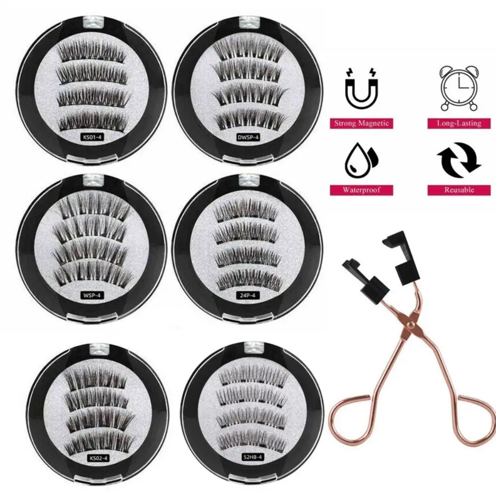 Use Magnet Upper Eyelashes 4 Magnets Lashes Glue-free Magnetic Eyelashes False Eyelashes with Applicator/Clip Lashes Extension