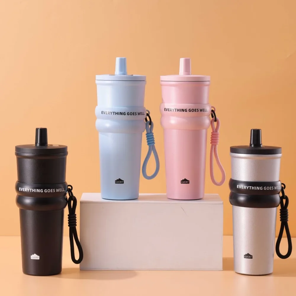 

Creative Stainless Steel 304 Straw Thermal Bottle Leak-Proof Fashion Cold Drink Cup Large Capacity 710ml Thermal Flask School