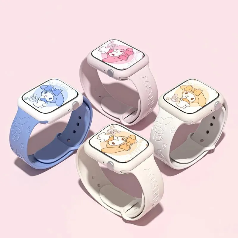 My Melody Sanrio สายซิลิโคนสําหรับ Apple Watch Bands 38 มม.41 มม.42 44 45 49 มม.สร้อยข้อมือ IWatch Series Se 9 8 7 6 5 3 Ultra 2 Band