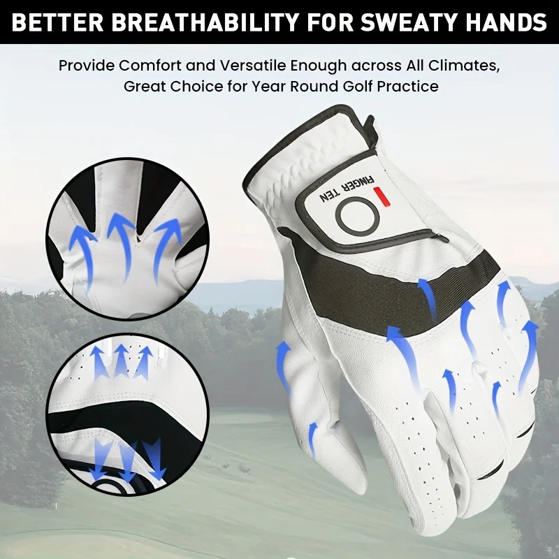 Golf Gloves Men Right Handed Golfer Left Hand 2 Pack Leather All Weather Grip Soft Breathable Flexible for Mens