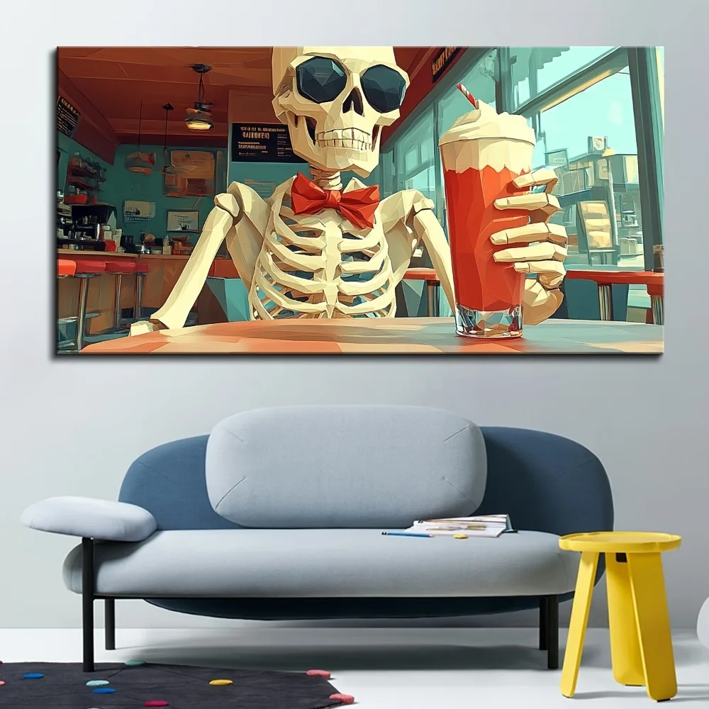

1.5 inch thick pine solid wood frame, Halloween skeletons large canvas mural, art wall painting gifts, home and dorm decor