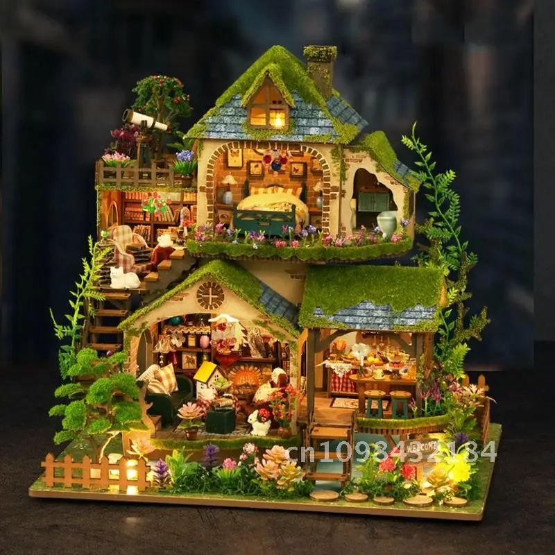 DIY drewniany miniaturowy zestaw modeli do składania przygody w lesie Casa domy Puzzle 3D domek dla lalek z meblami dla przyjaciół prezenty świąteczne