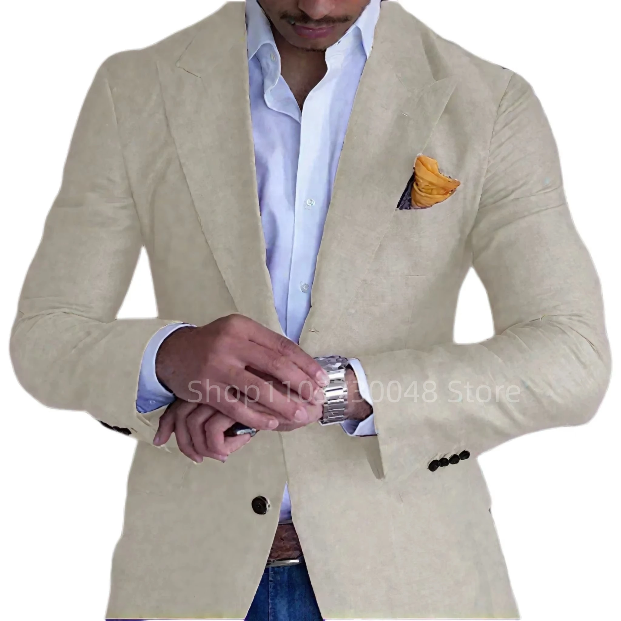 Blazers en lin pour hommes beige/bleu – Nouveaux modèles printemps-été pour affaires, décontractés, 