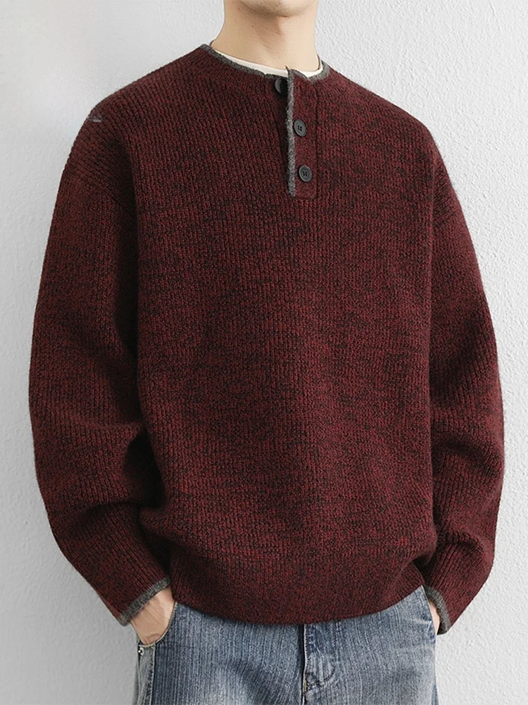

Henry Collar Knitted Sweater Men's Spring 2026 Lazy Sle Trendy Base Layer Top Casual Loose Fit Long Sve Crew Ne