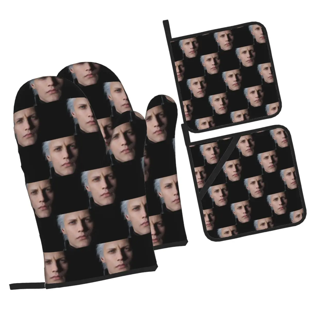 Devil May Cry 5 - Vergil Poster Oven Mitts and Pot Holder Sets of 4 for Baking Kitchen Cooking BBQ Resistant Non-Slip Gloves