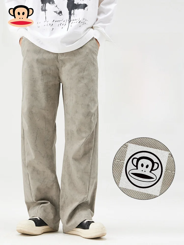 

PaulFrank 2025 новые мужские повседневные свободные прямые брюки в американском стиле ретро, удобная посадка из смеси хлопка, весенние брюки для отдыха...