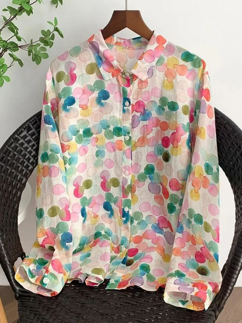 

Женская рубашка в китайском стиле с литературным принтом, новинка лета 2026, универсальный топ с нежным принтом, модная женская одежда