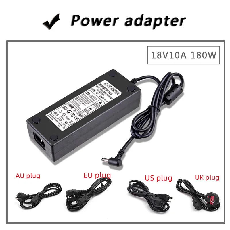 

DC 18V10A Power Supply Adapter, AC 100-240V to DC 18V10A Switching Transformer Jack 5.5mm x 2.5mm for LED Strip, Light, Cameras