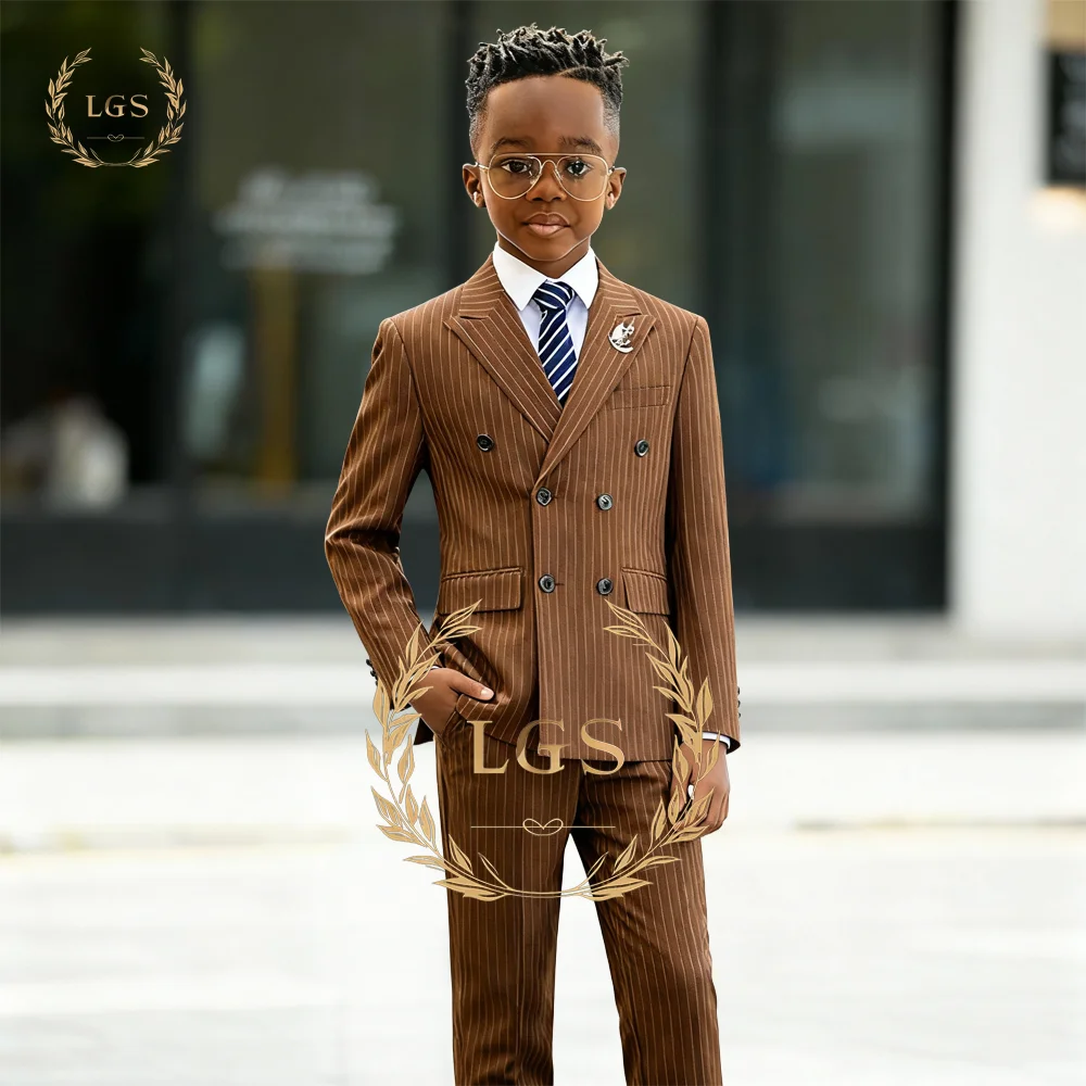 

Boys' Stylish 2 - Piece Double - Breasted Peak Lapel Striped Suit, Customizable, Suitable for All Kinds of Formal Occasions