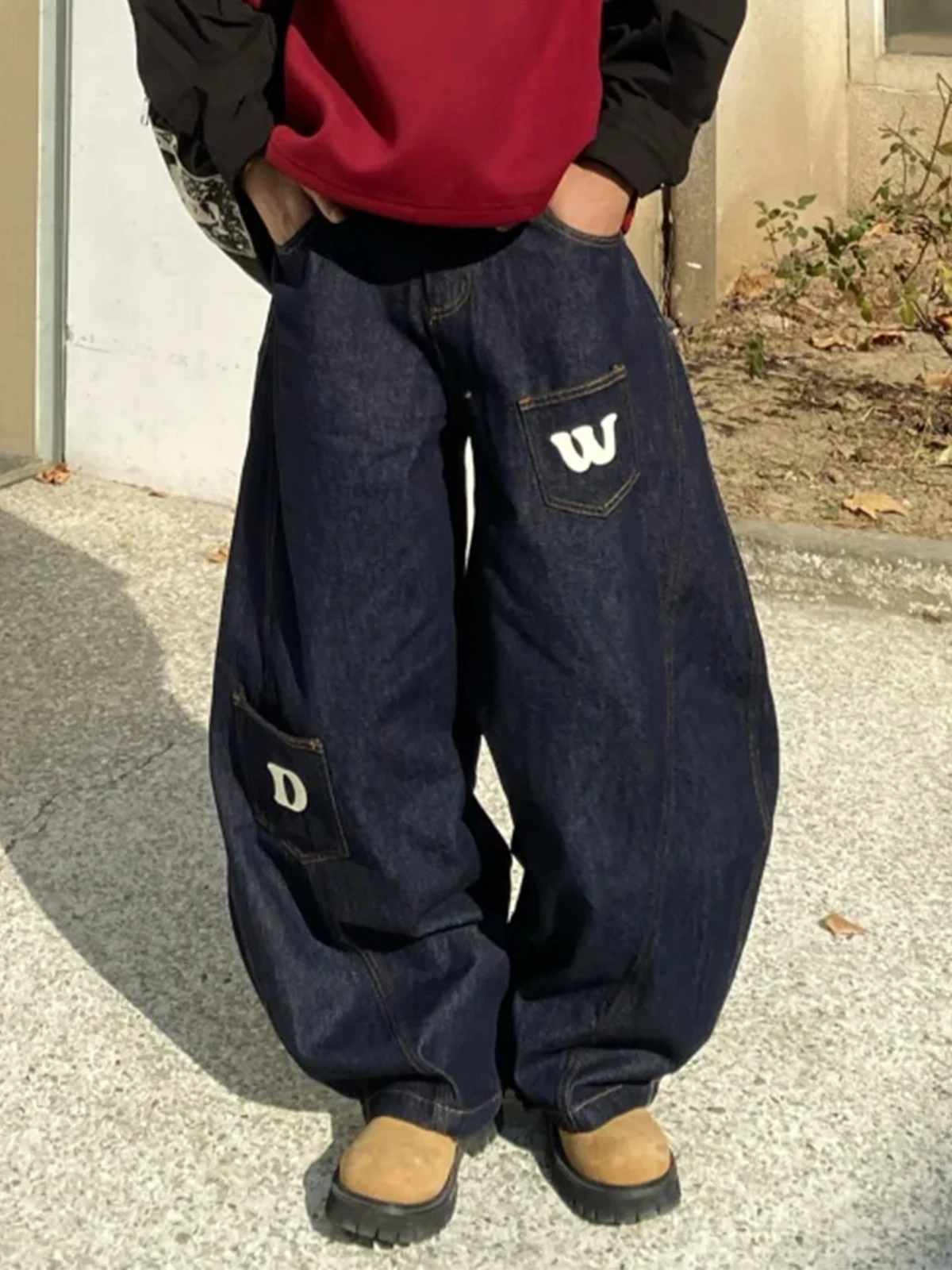

Deep Blue Knife Denim Jeans Loose Wide Leg Pants Men Women Spring Autumn American Retro Print Clean Fit Casual Trousers