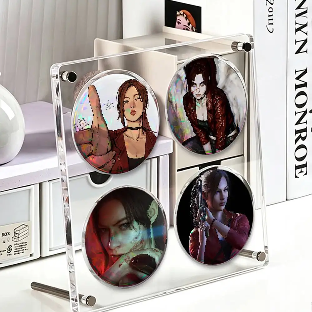 R-Resident E-Evil Claire Redfield 75mm Large Tin Badge 3 Inch Holographic Baji for Ita-Bag Centerpiece 4-Piece Set