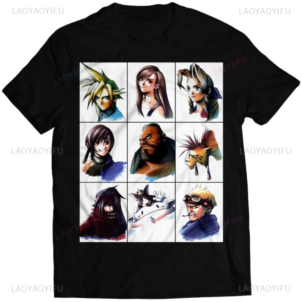

Final Fantasy Game Characters Printed T Shirt Tops FF7 VII Portraits Premium Tops Tee Shirt Unisex High Quality Cotton Tee