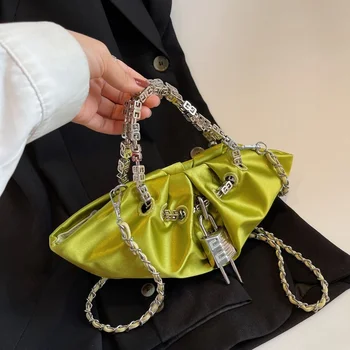 Traditional silk folds chain travel pouch classical chinese embroidery jewelry bag organizer women messenger bag