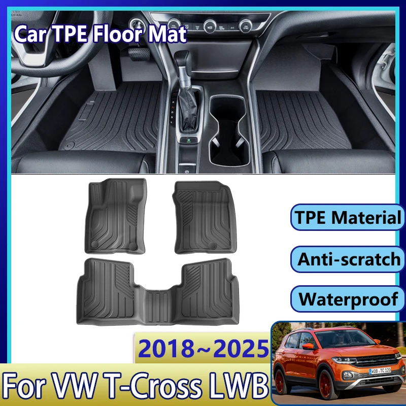 

Автомобильный коврик с левым рулем для Volkswagen VW, аксессуары для T-Cross, 2018 ~ 2025, грязеотталкивающий, водонепроницаемый, грязевой, коврик для ног, полный комплект Tappeto