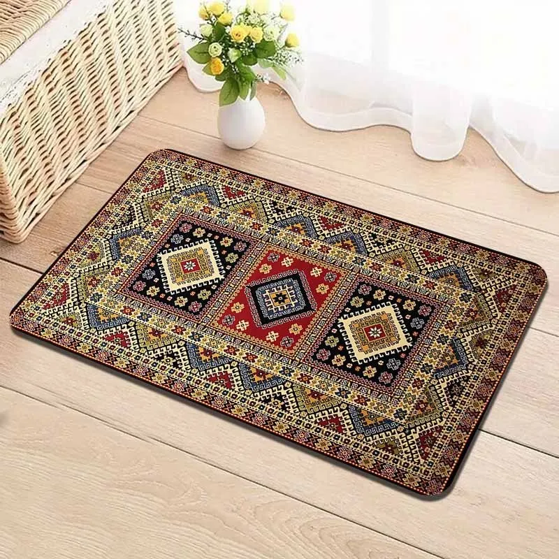 Black Base Multi Color Minimal Line Art Cat Silhouette Spliced Print Anti Slip Modern Style Front Entrance Doormat Rug
