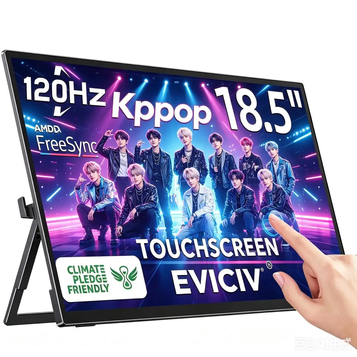 Monitor Portatile EVICIV Touch a 10 Punti 18.5" 120HZ Monitor da Gaming 100% sRGB FreeSync HDR 300Nits USB-C e MINI HDMI | Supporto VESA e stand per
