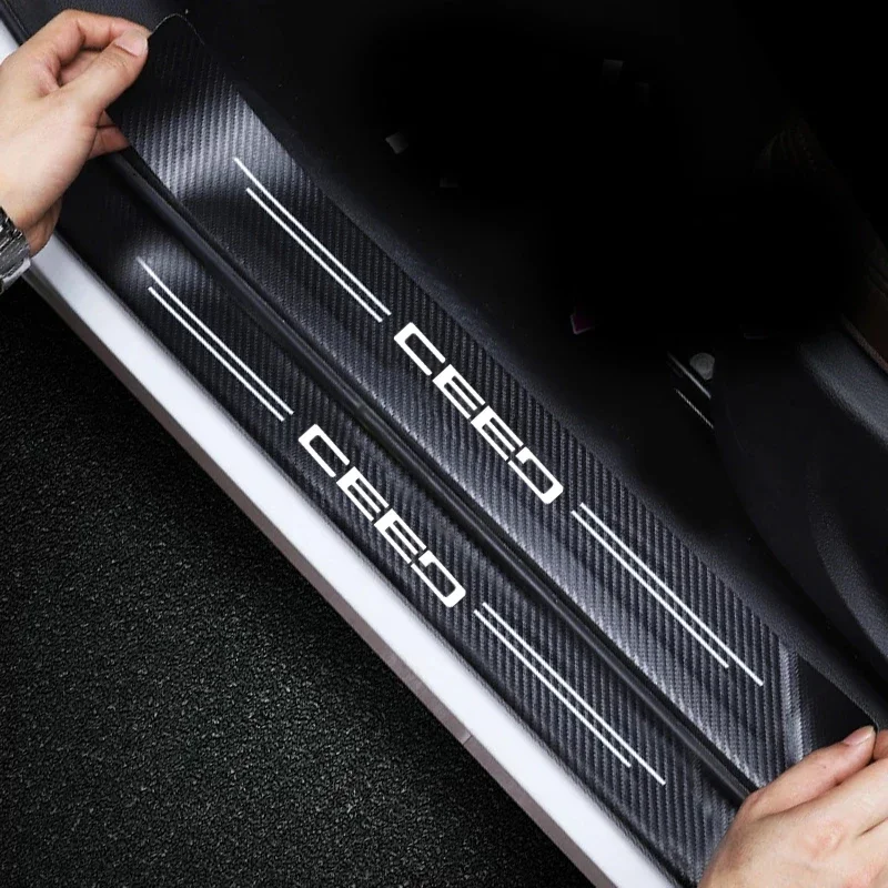 For KIA Ceed Logo Car Interior Luminous Carbon Fiber Auto Door Sill Threshold Stickers Anti Scratch Protective Film Decals