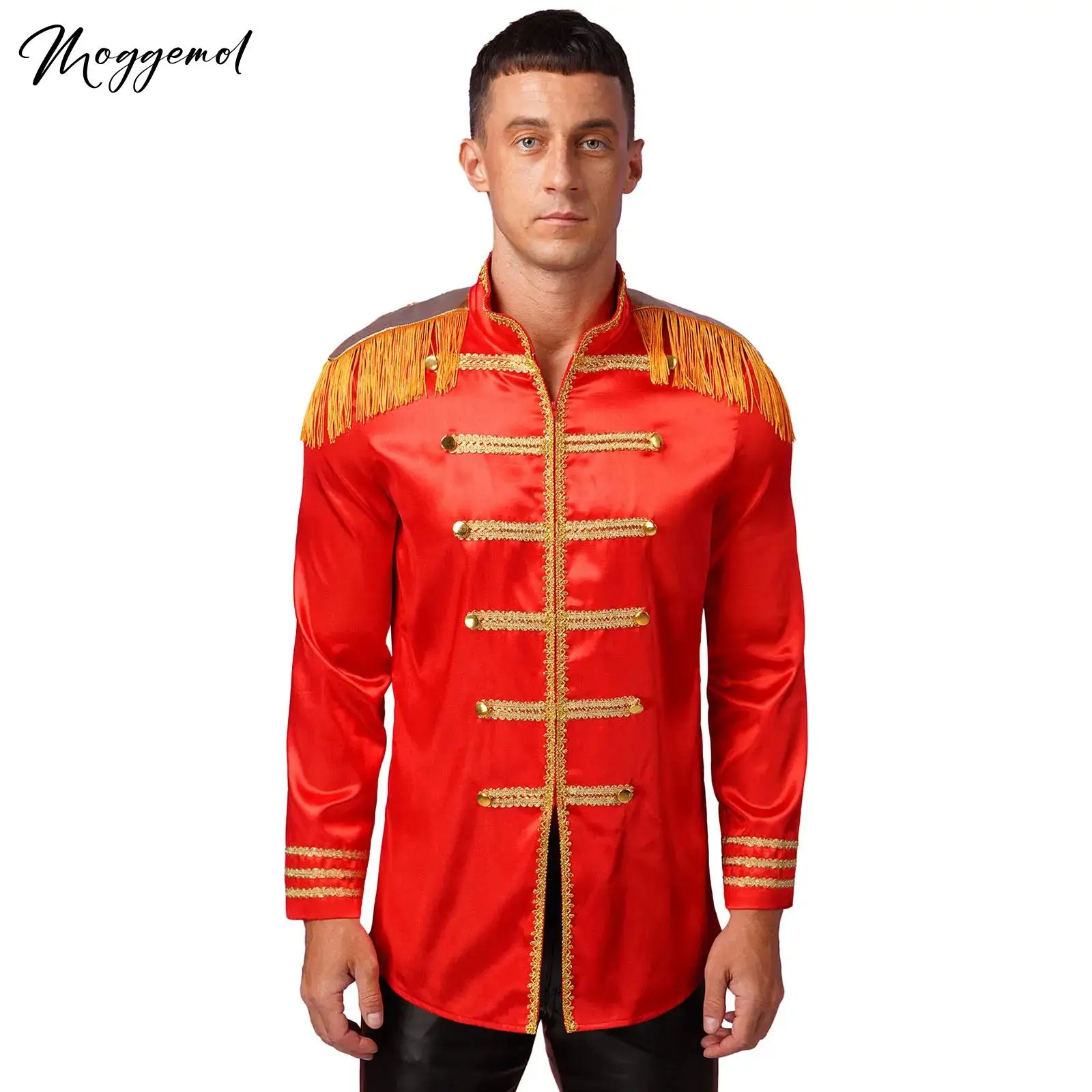 Mens SGT Sergeant Pepper Costume Jacket Marching Band Rock Man 60s Satin Cardigan Coat Medieval Hippy Outerwear Performance