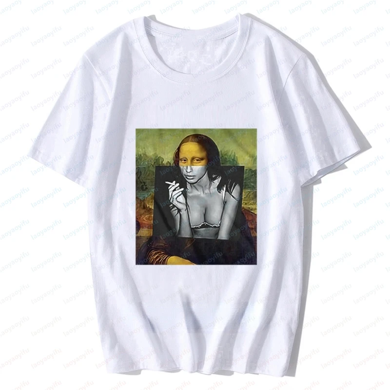 Banksy Renaissance Mona Lisa Street Artist T Shirt Men Retro Short Sleeve T-Shirt Women Funny Tee Shirt Harajuku Graphic Shirts