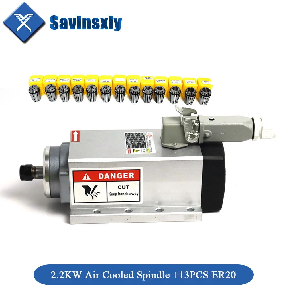 Motor de Fresagem Cnc Refrigerado a ar Eixo de 2.2kw 2200w 220v Pinças Er20 13 Pcs 113 mm Máquina-ferramenta