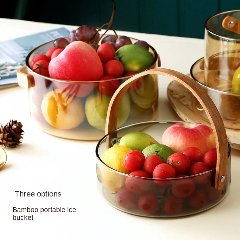 Portable glass basket, household fruit tray, light luxury snacks, dry fruit tray, minimalist modern living room fruit barrel net