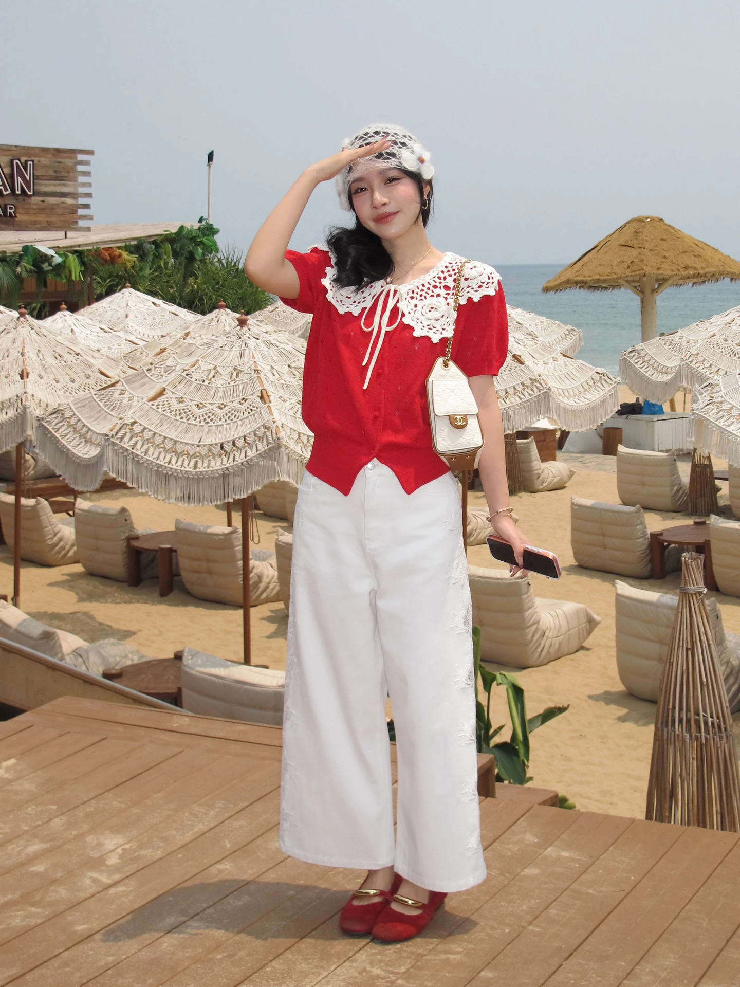 

Me High Waist Straight Leg Jeans Women's Cotton Denim Embroidered Floral Washed Slimming Nine Point White Jeans Ladies