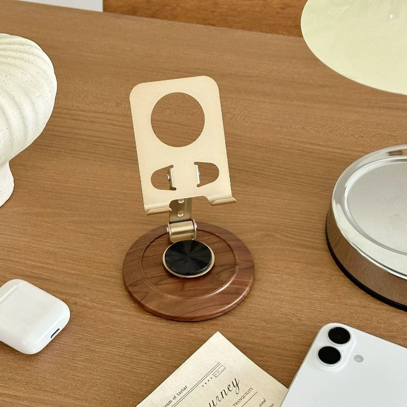 Household Senior Sense Retro Wood Grain Metal 360 Degree Rotation Mobile Phone Bracket Desktop Decoration Ornaments