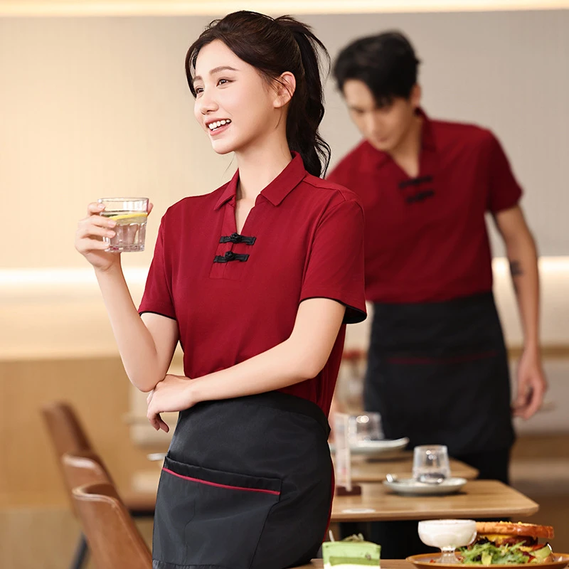 

Рабочая униформа с коротким рукавом для официантов отелей, летняя одежда для обслуживания в ресторанах китайской кухни и ресторанах с горячими блюдами
