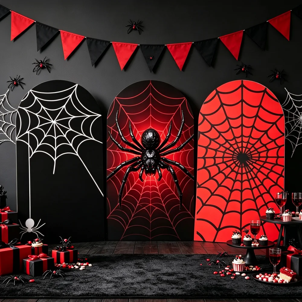 Yeele Photography Arch Backdrop Covers Spider Black Red Spider Web Gothic Style Boy Birthday Party Photo Decor Prop Banner