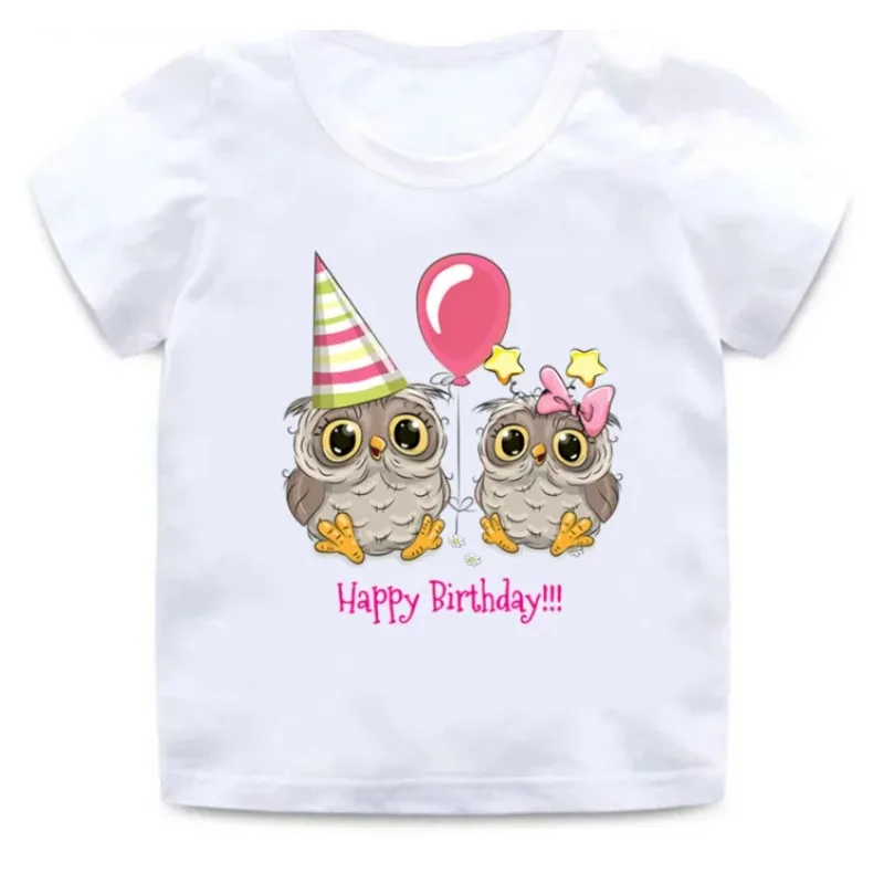 Camiseta de manga corta para niños, ropa con estampado de búho y Animal de dibujos animados, Tops de verano