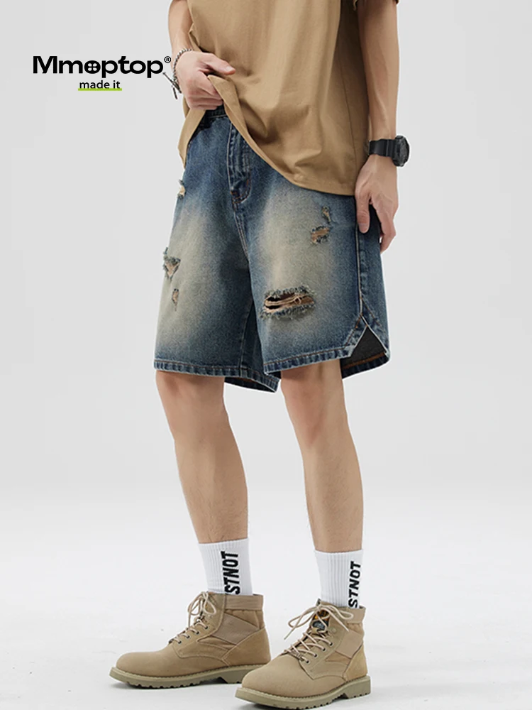 

MMOPTOP Retro American Style Men's Loose Fit Five Pocket Shorts Casual Summer Denim Shorts Youth Popular Straight Leg Jeans