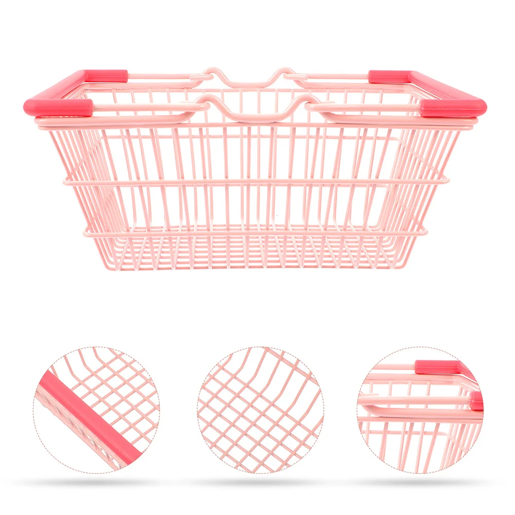 1Set Mini Shopping Basket Portable Makeup Organizer Compact Decorative Cart Small Grocery Basket Desktop Storage Photo Prop