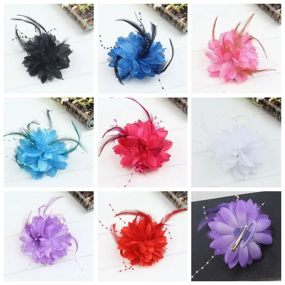Beaded Feather Hair Clip Bridal Wrist Flower Wedding Hair Accessories Latin Dance Performance Hairpin Headdress