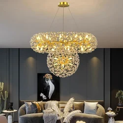 New Design Sun Flower Crystal Chandeliers for Living Room Kitchen Island Loft LED Pendant Lighting House Decor Suspension Lamp