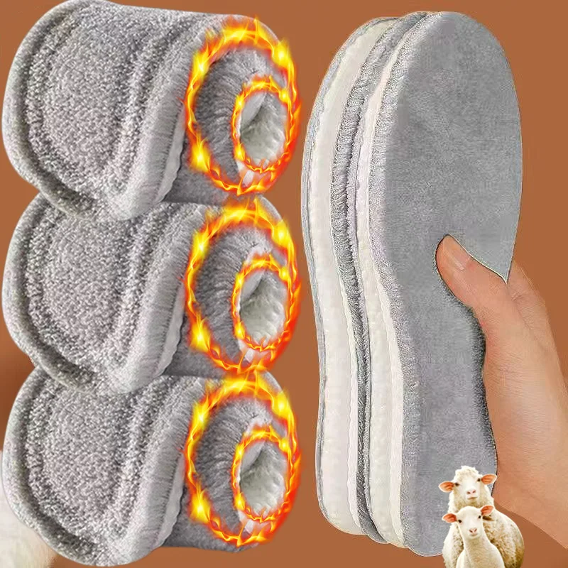 Winter Thermal Sports Shock-absorbing Shoes Pads New Thicken Plush Insoles Warm Arch Support Soft Feet Insoles Men Women Gifts